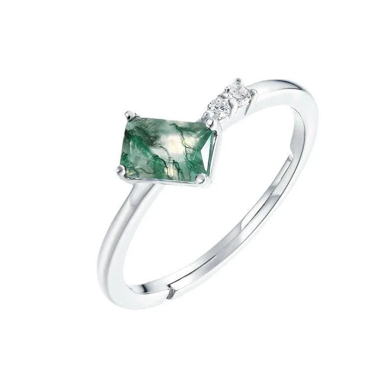 Unique Moss Agate Open Ring — side profile and band detail 4