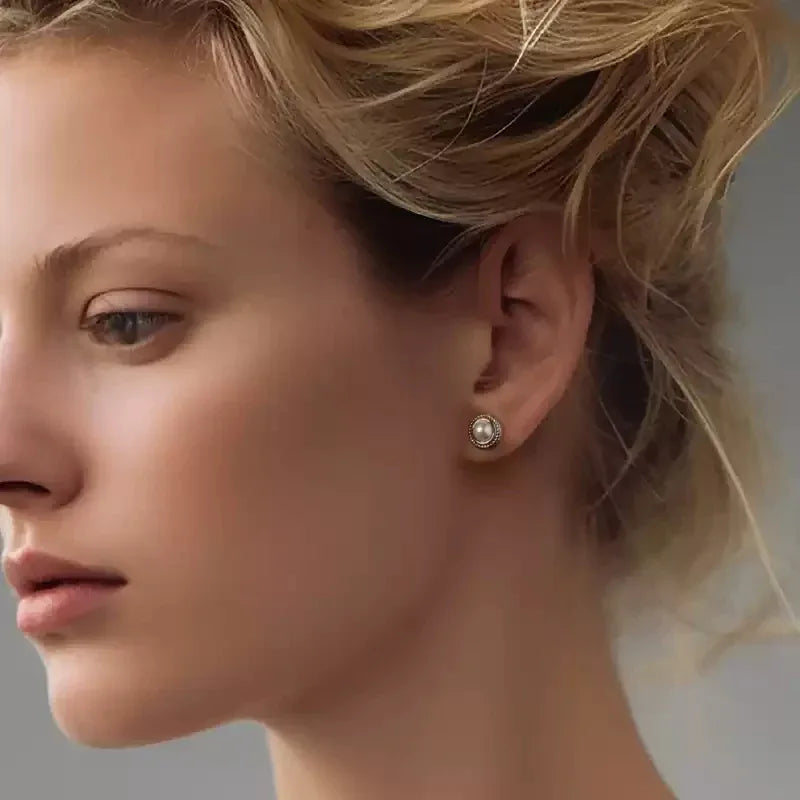 White Opal Asymmetric Chain Earrings side profile view