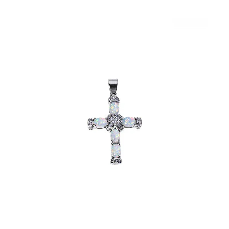 White Opal Cross Pendant Necklace alternate full necklace view