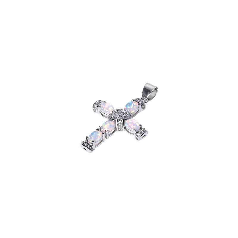 White Opal Cross Pendant Necklace close-up pendant detail