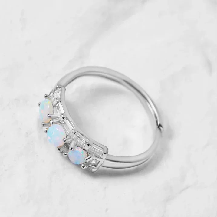 White Opal Five-Stone Adjustable Ring angled product view