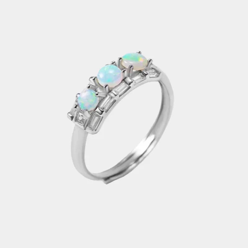 White Opal Five-Stone Adjustable Ring front product view on a light background