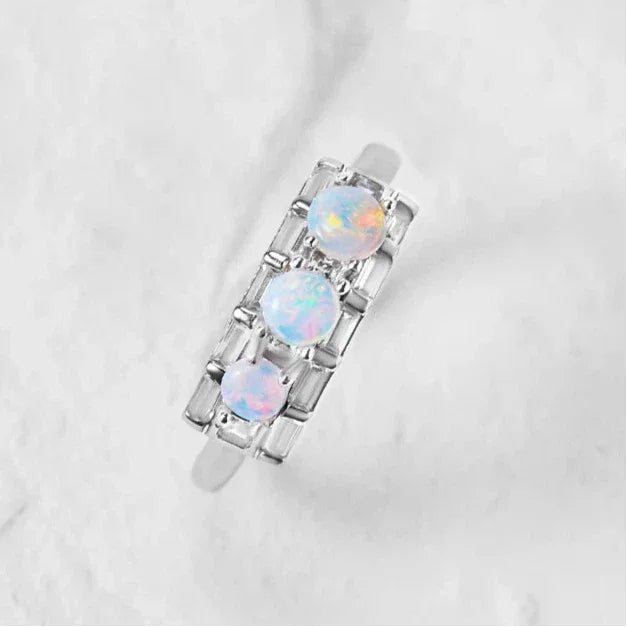 White Opal Five-Stone Adjustable Ring side profile view