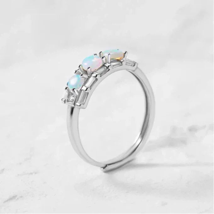 White Opal Five-Stone Adjustable Ring top setting detail