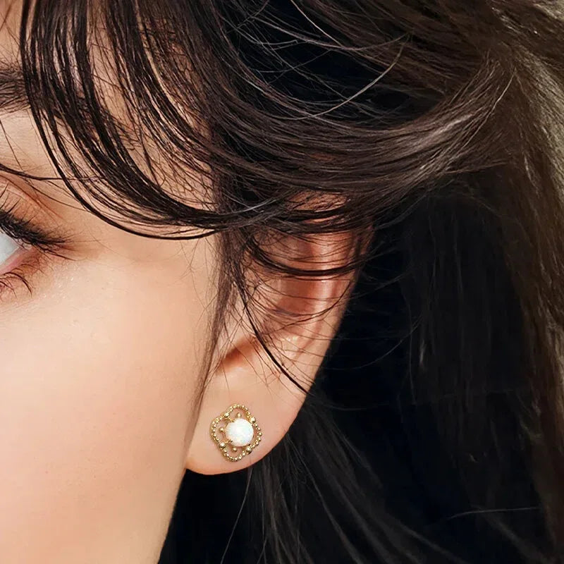White Opal Floral Single Stud Earring angled product view