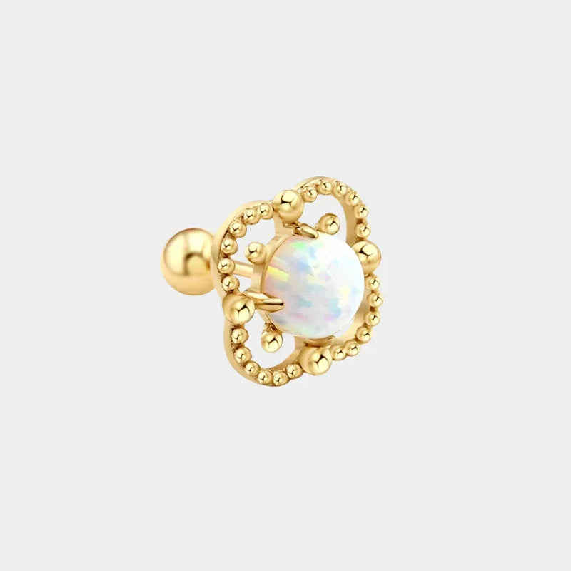 White Opal Floral Single Stud Earring front product view on a light background