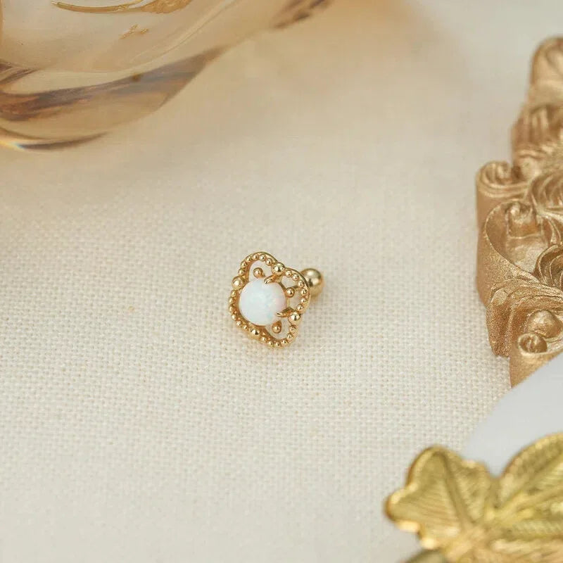 White Opal Floral Single Stud Earring top setting detail