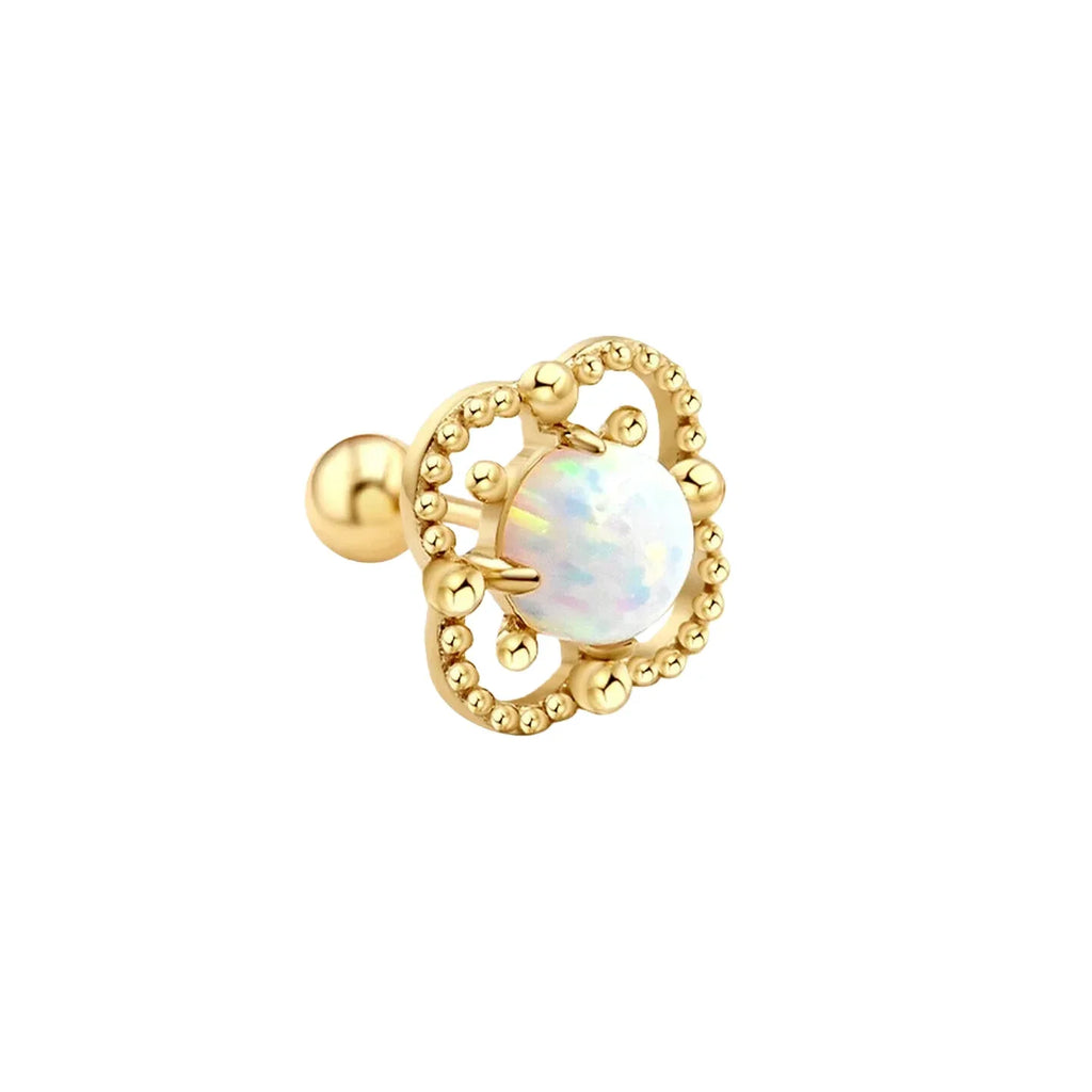 White Opal Floral Single Stud Earring worn on the hand