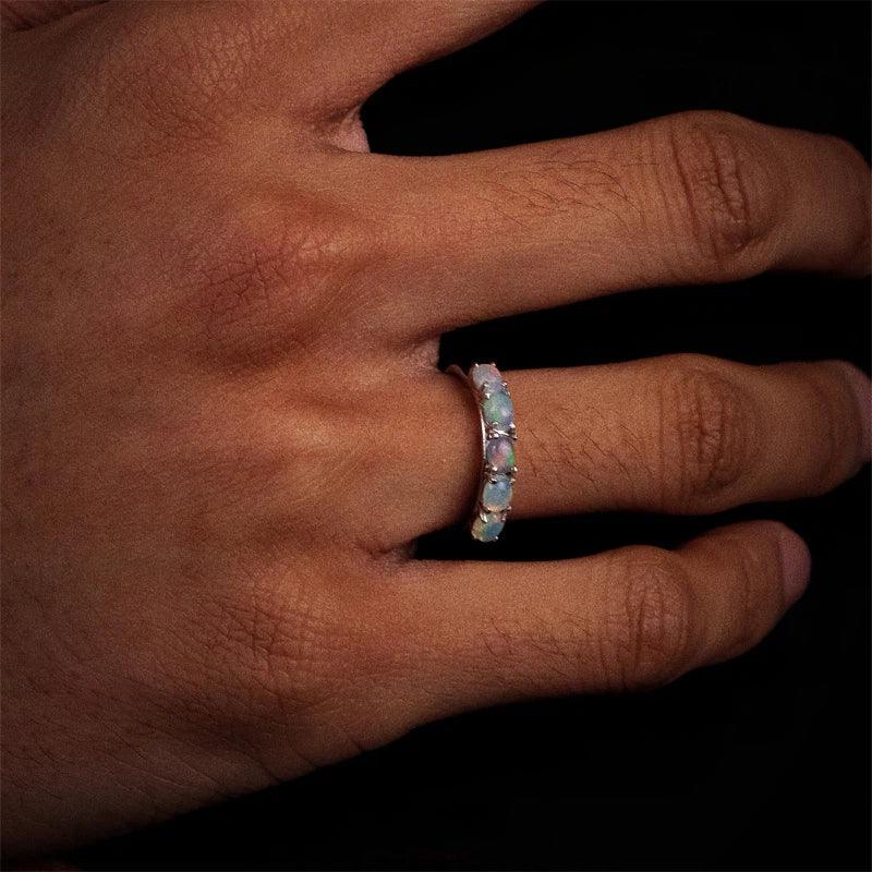 White Opal Half-Eternity Adjustable Ring angled product view