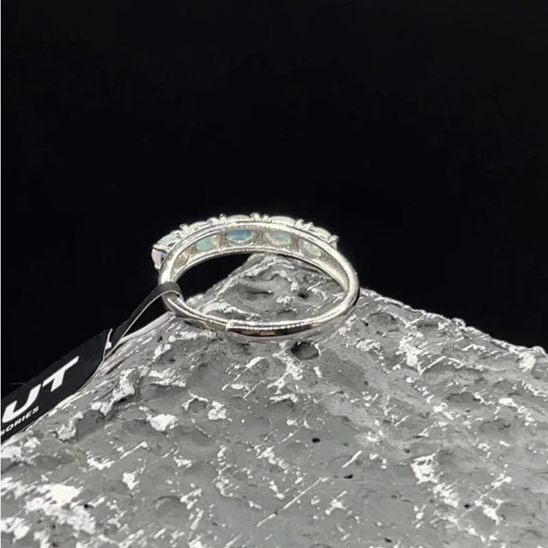White Opal Half-Eternity Adjustable Ring band and setting detail