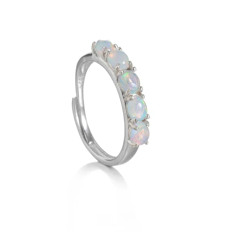 White Opal Half-Eternity Adjustable Ring top setting detail