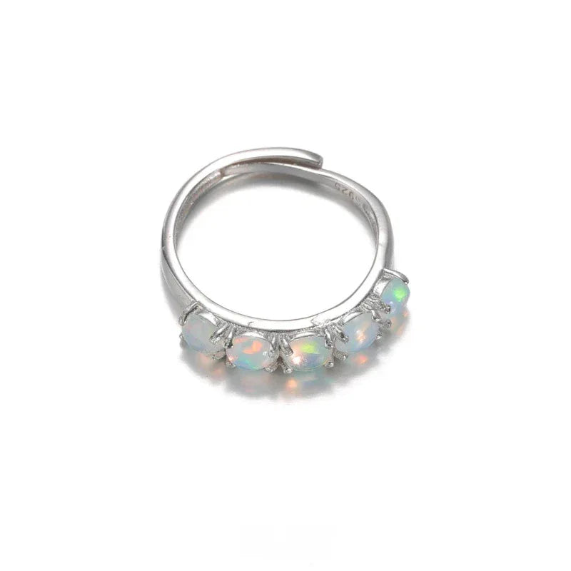 White Opal Half-Eternity Adjustable Ring worn on the hand