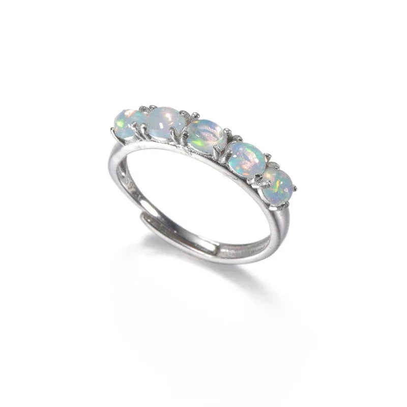 White Opal Half-Eternity Adjustable Ring worn on the hand from another angle