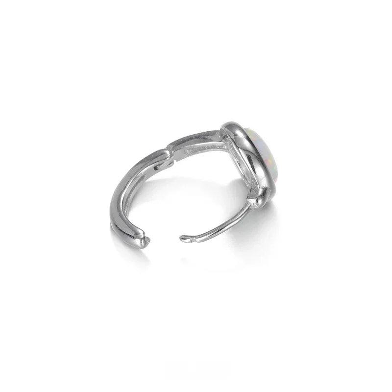 White Opal Huggie Hoop Earrings top setting detail