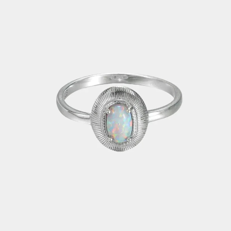 White Opal Oval Adjustable Ring front product view on a light background