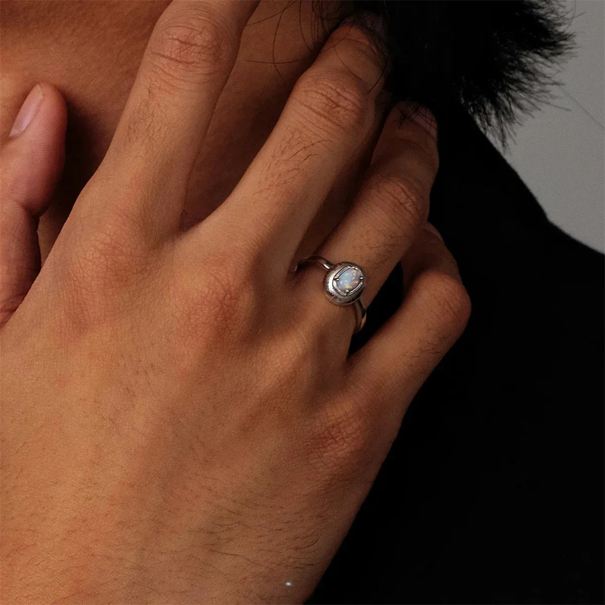 White Opal Oval Adjustable Ring side profile view