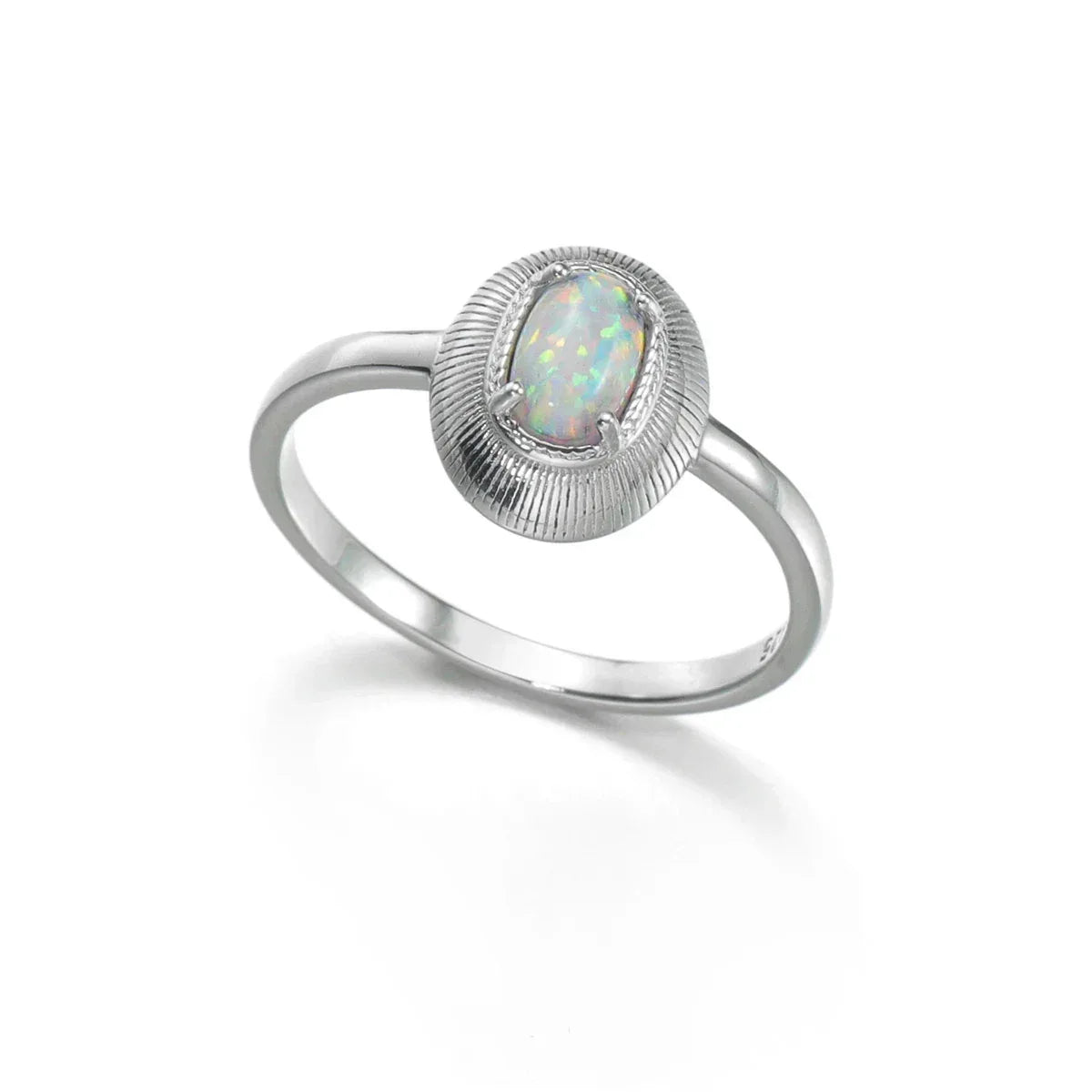 White Opal Oval Adjustable Ring worn on the hand
