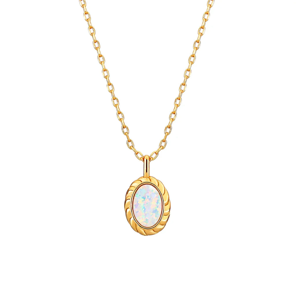 White Opal Oval Pendant Necklace close-up pendant detail