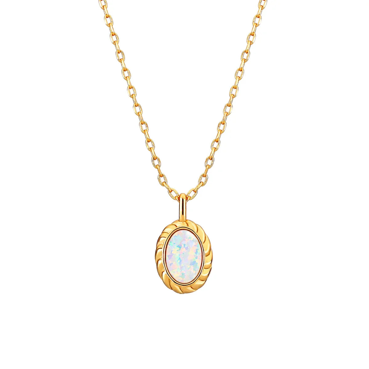 White Opal Oval Pendant Necklace close-up pendant detail