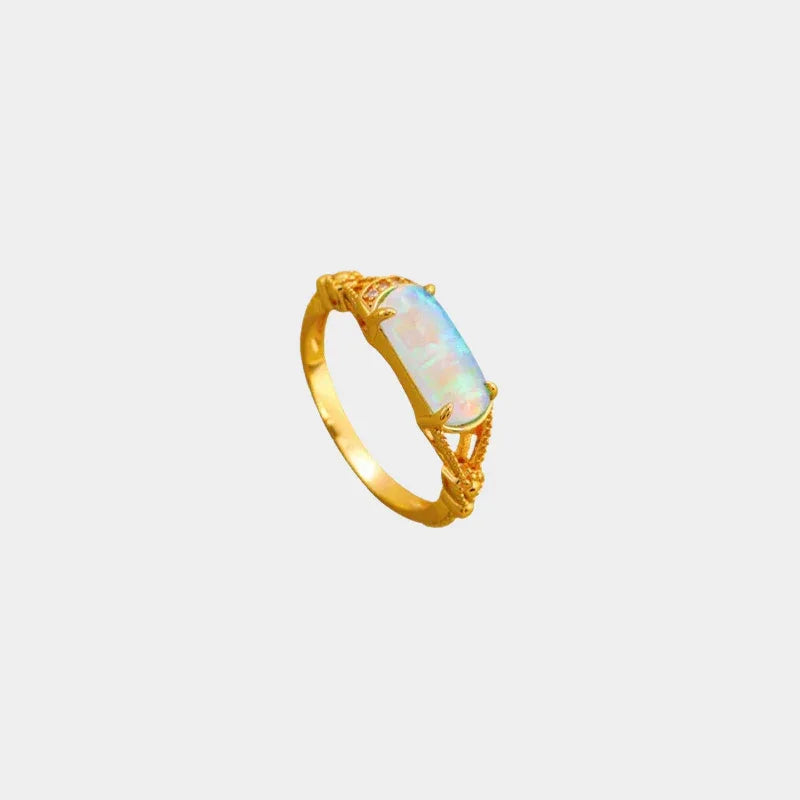White Opal Rectangular Ring front product view on a light background