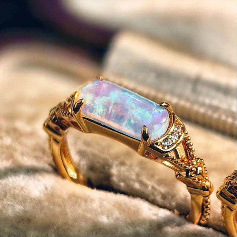 White Opal Rectangular Ring side profile view