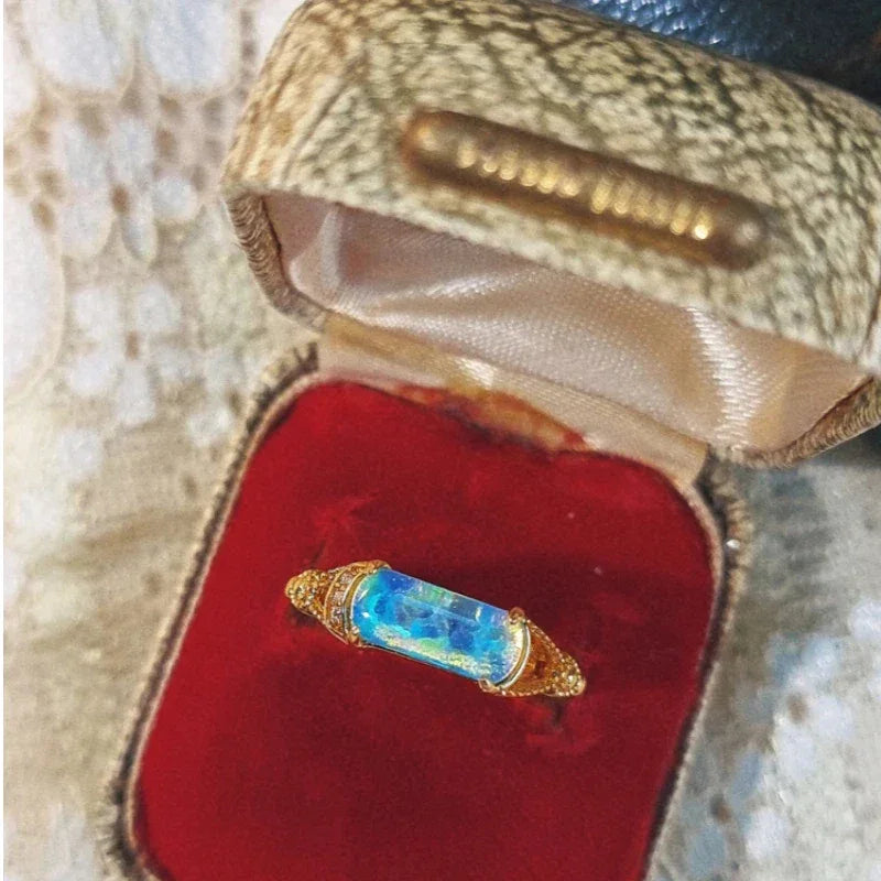 White Opal Rectangular Ring top setting detail