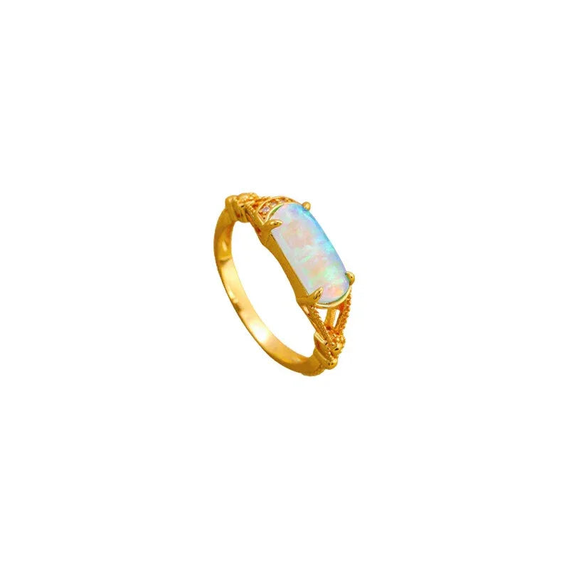 White Opal Rectangular Ring worn on the hand
