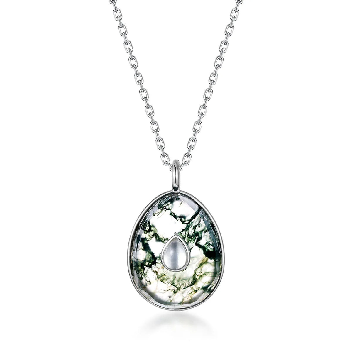 Women's Oval Moss Agate Pendant Necklace — full necklace arrangement 5