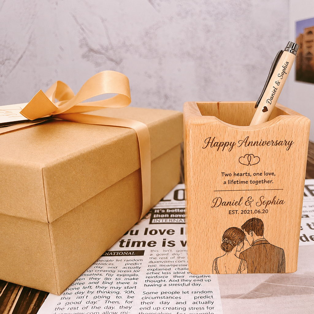Wooden Stationery Gift Set, product view on a neutral background