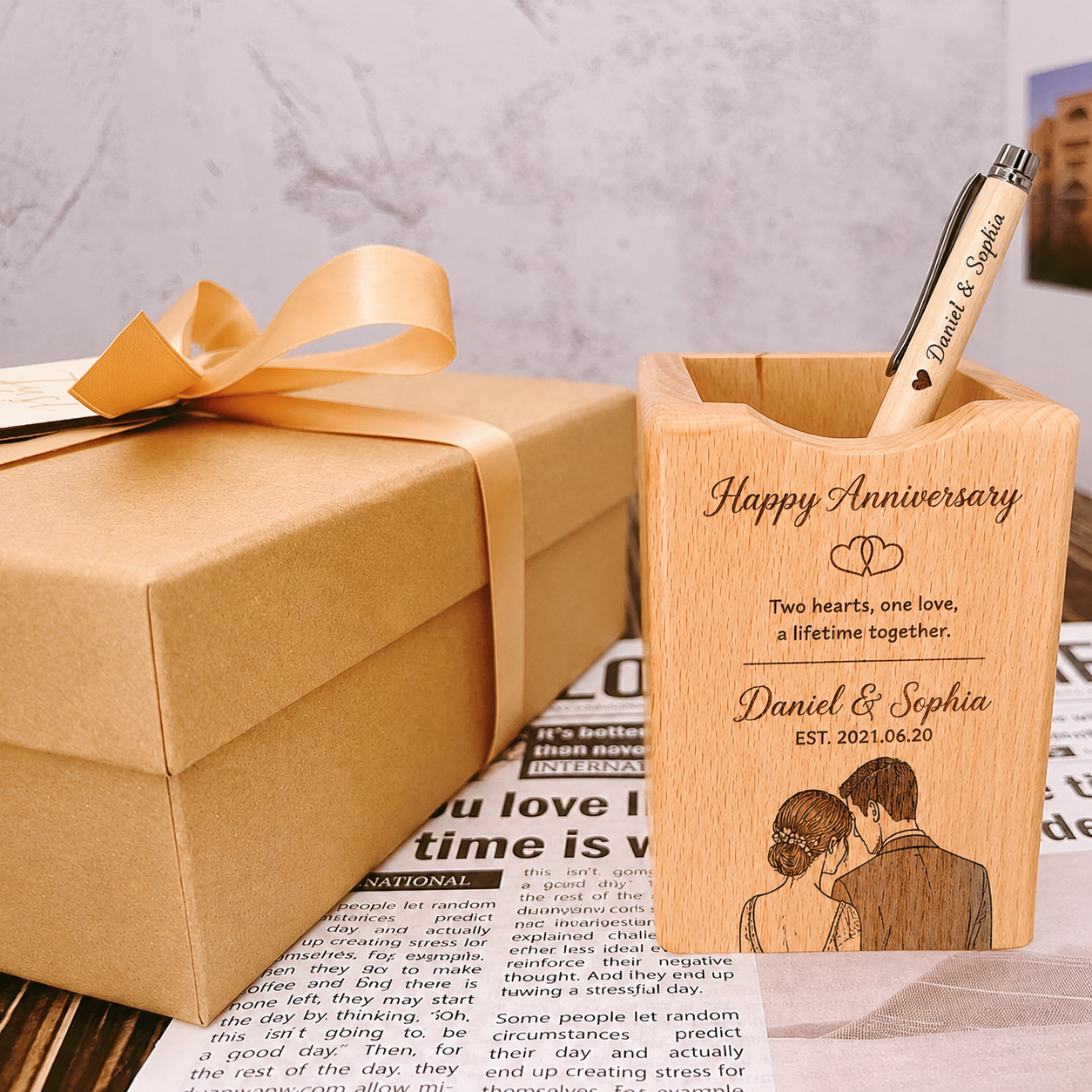 Wooden Stationery Gift Set, product view on a neutral background