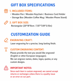 Wooden Stationery Gift Set, detail infographic showing materials and construction